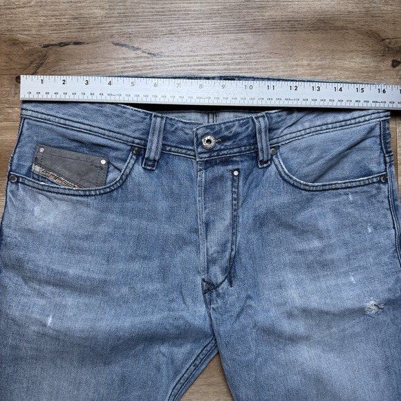 Diesel Jeans Men 32x31 Blue Safado Slim Straight Leg Thrashed Denim Pants 0806K - Picture 11 of 15